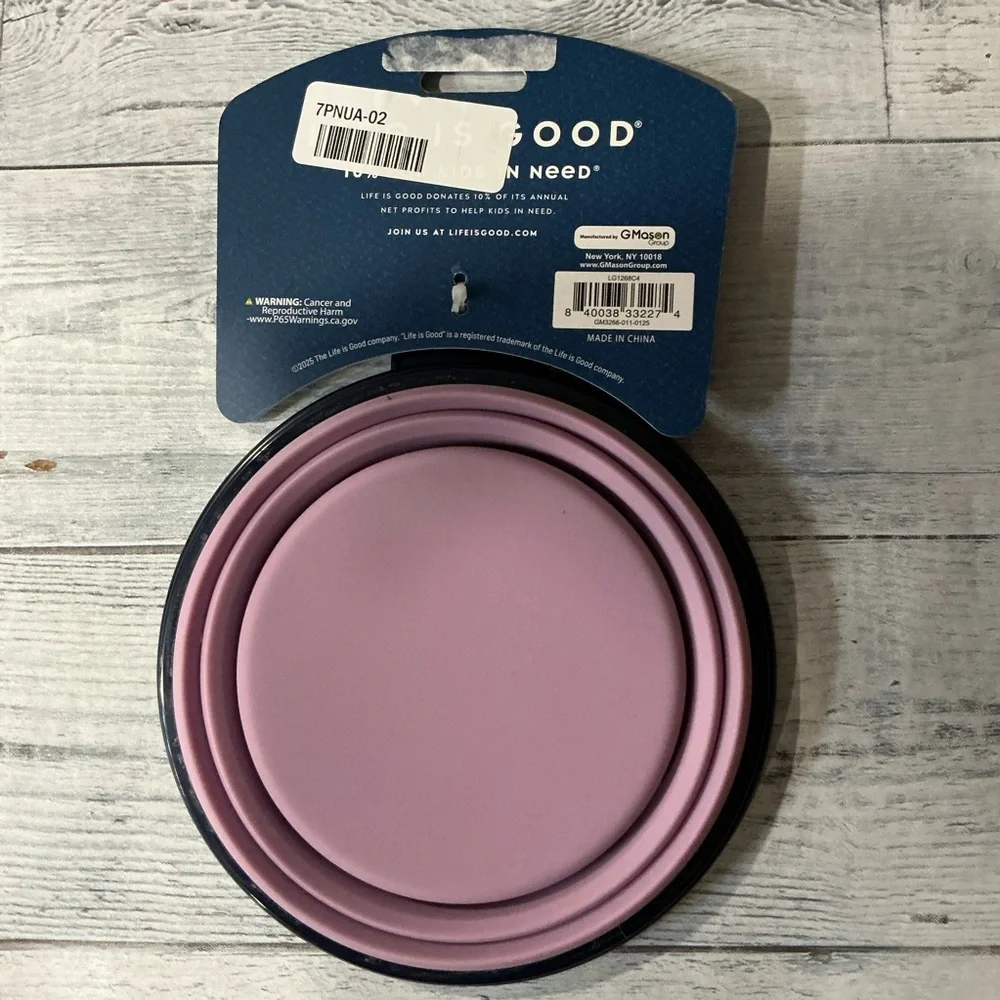 Life is Good Purple Paw Print in Heart Collapsible Travel Pet Bowl - 34 oz.